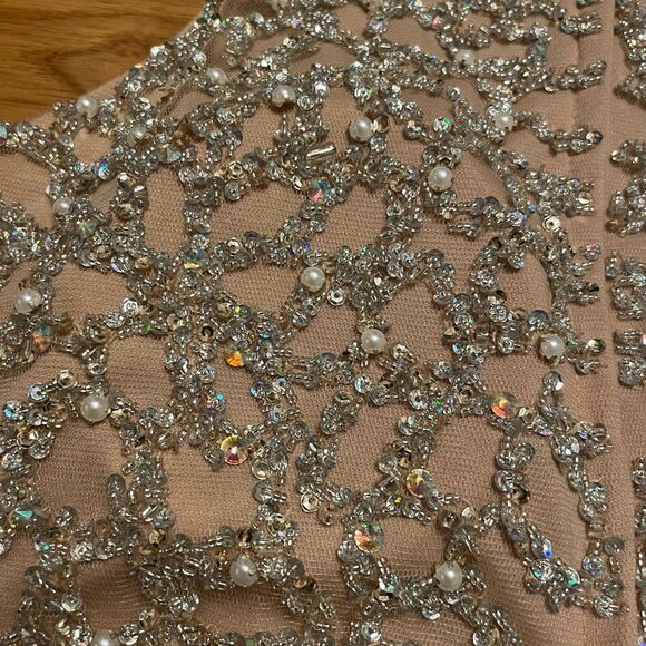 Glamour by Terani Couture Womens Nude Beaded Crop Top 4 Formal Sleeveless Glam - Picture 4 of 5